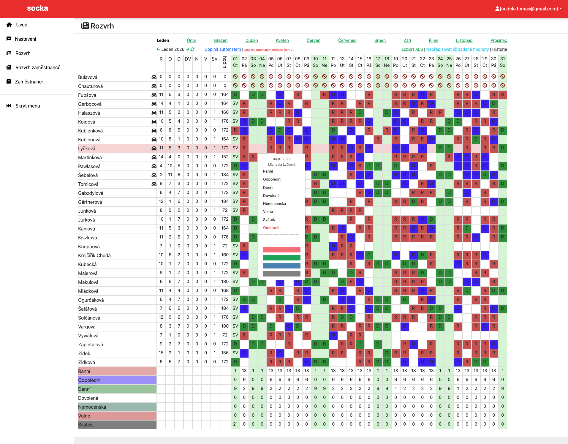 Plánovač rozvrhu zaměstnanců